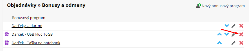Odstranění bonusového programu s dárkem
