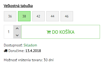 Do košíku - hoover efekt, při přecházení kurzorem myši