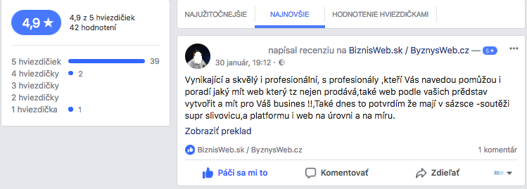 uživatelské reference na facebooku