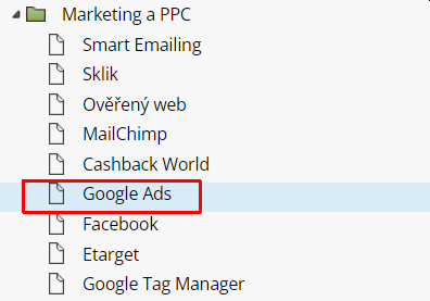 Sekce Marketing a PPC - Google Adwords