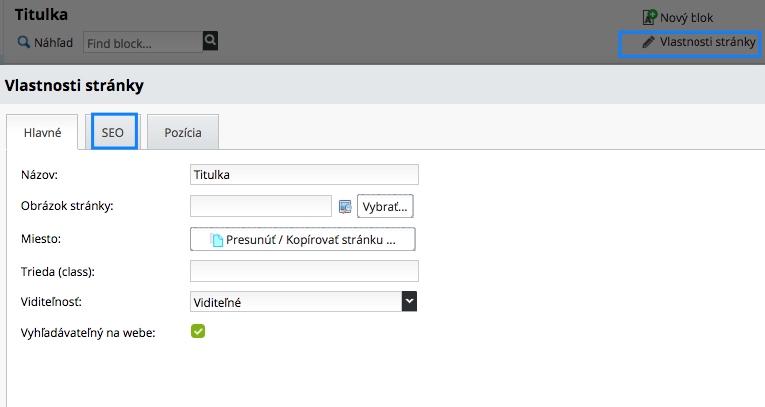 vlastnosti stránky, seo