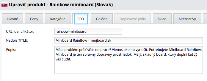 seo záložka v detailu produktu