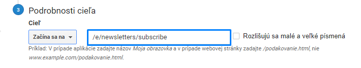 Podrobnosti cíle pro newsletter