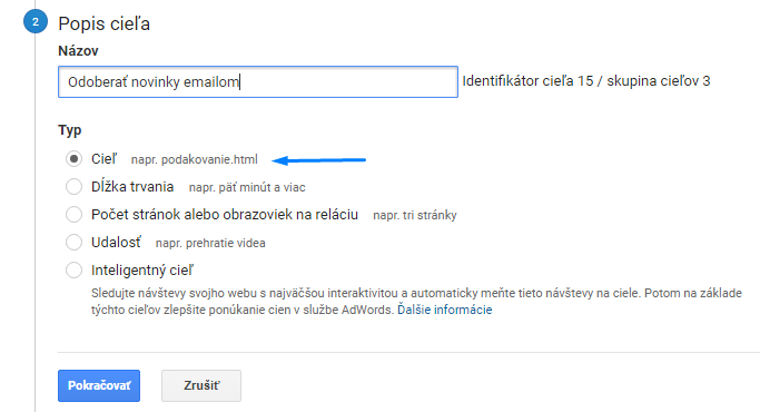 Popis cíle pro newsletter