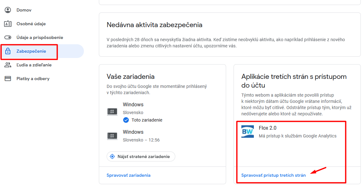 Nastavení přístupu třetích stran v Analytics