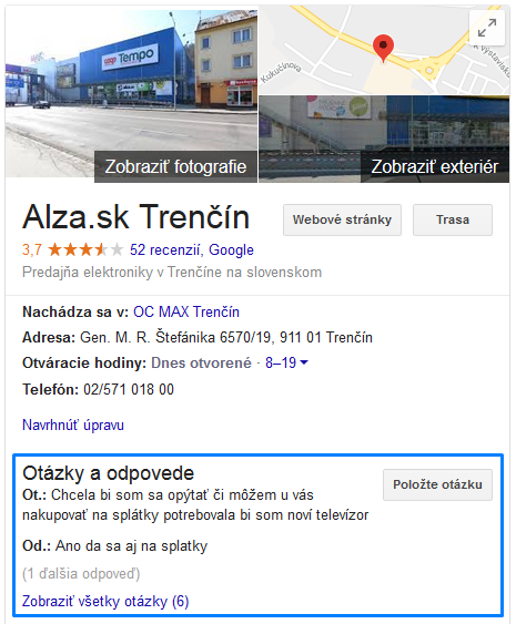 otázky a odpovede Google My Business