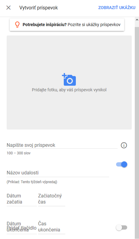 vytvorenie príspevku v Google My Business