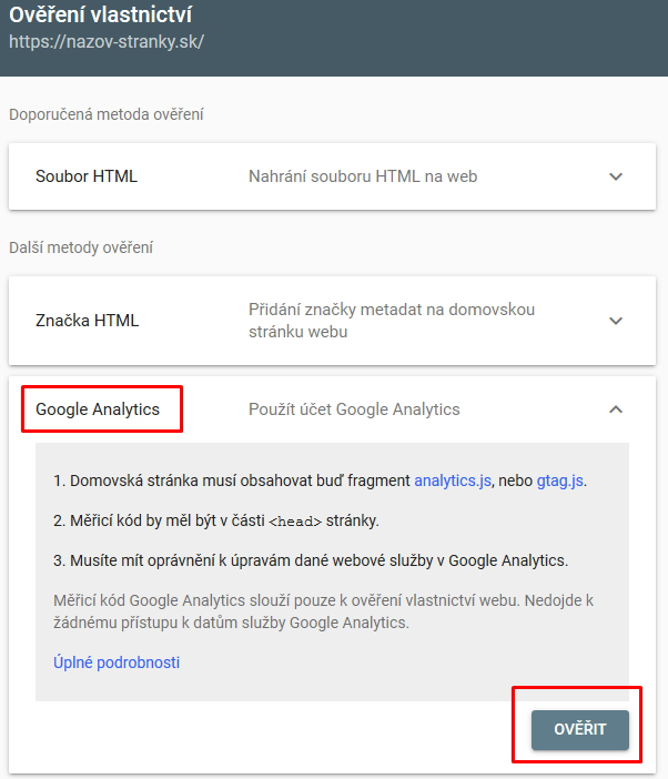 overeni vlastnictvi v search console