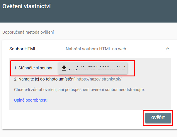 overeni vlastnictvi pomoci souboru HTML