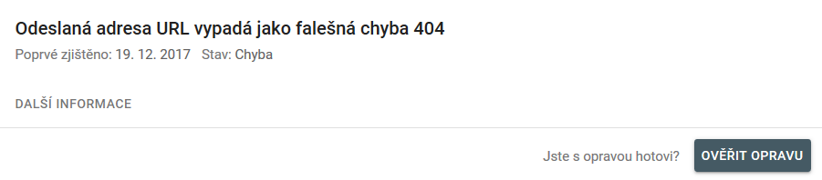 Oznámení v Search Console - falešná chyba 404