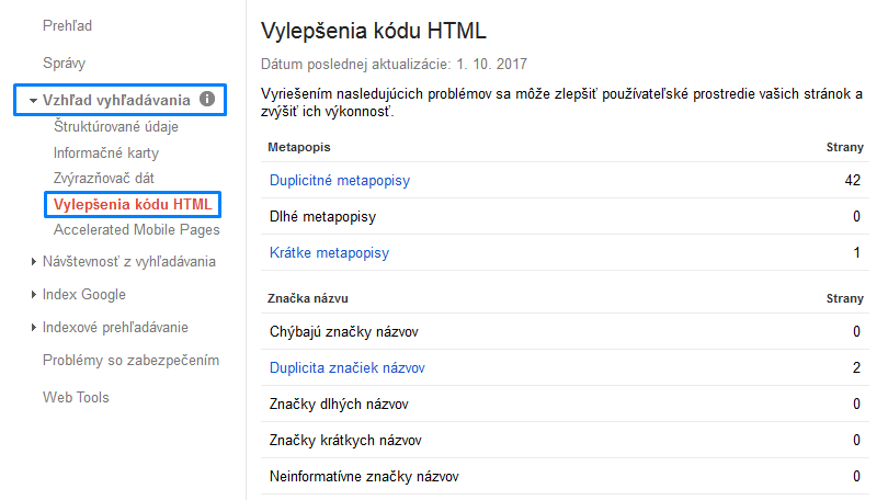 vylepšení kódu popisky title v search console