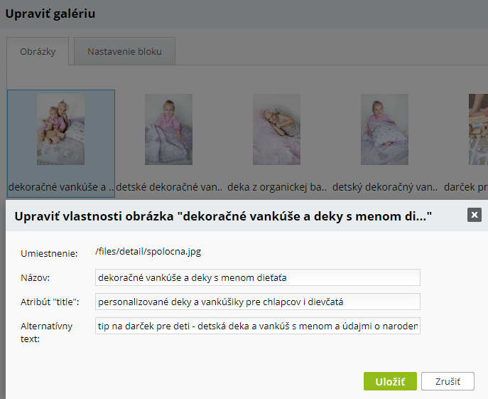 alternativní tag a title v bloku galerie