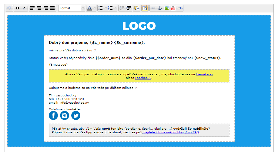 ukazka na miru upravene sablony automatickych e-mailu v e-shopu