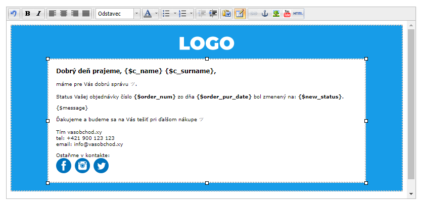 ukazka upravene sablony automatickych e-mailu ve FLOXu od ByznysWeb.cz