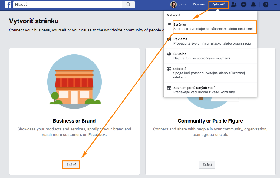 jak vytvořit FB stránku pro svůj e-shop nebo web