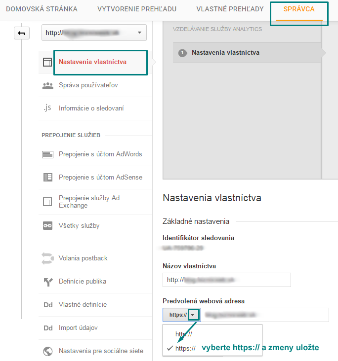 změna na https v google analytics