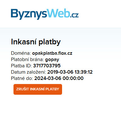 zrušení inkasních plateb za ByznysWeb