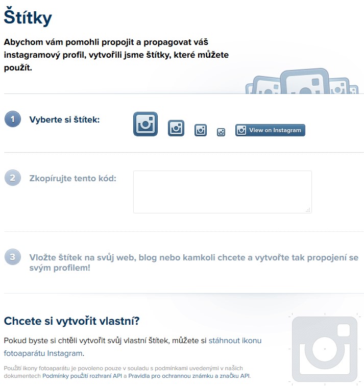 instagram štítky pro webové stránky a eshopy