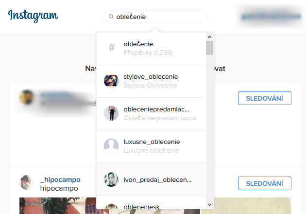 sledování účtů na instagramu