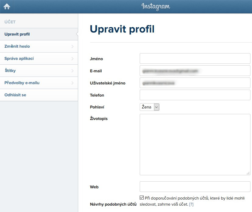 úprava profilu na instagramu