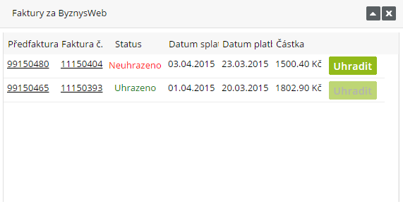 přehled faktur za služby ByznysWeb