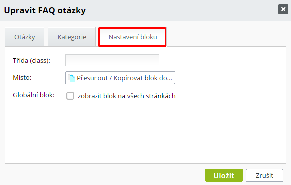 nastavení otázek a odpovědí - FAQ