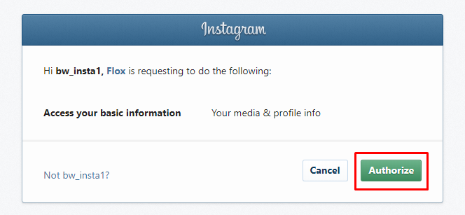 Autorizace aplikace FLOX pro Instagram