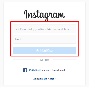 Přihlášení do Instagram účtu