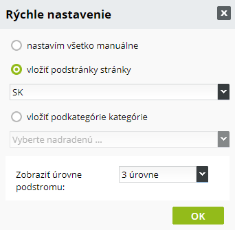 Rychlé nastavení odkazů v bloku Menu