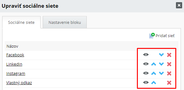 Úprava odkazů v bloku Sociální sítě | ByznysWeb.cz