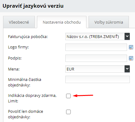 Aktivácia upozornenia na dopravu zdarma