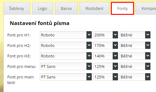 úprava fontů na webové stránce