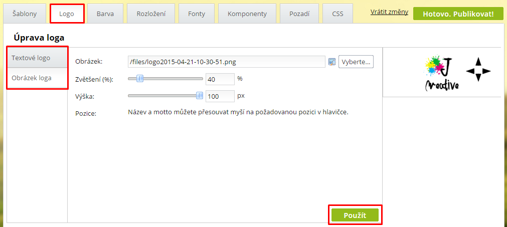 vložení loga