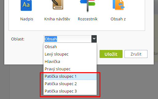 sloupce paty webové stránky