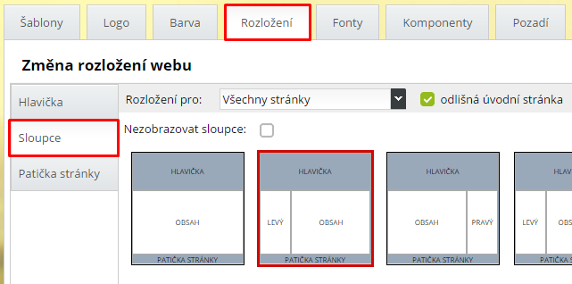 sloupce web stránky - levý, pravý