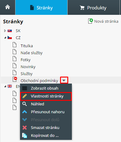 vlastnosti webstránky