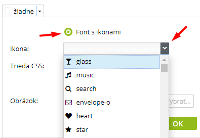 Výběr ikony z fontu