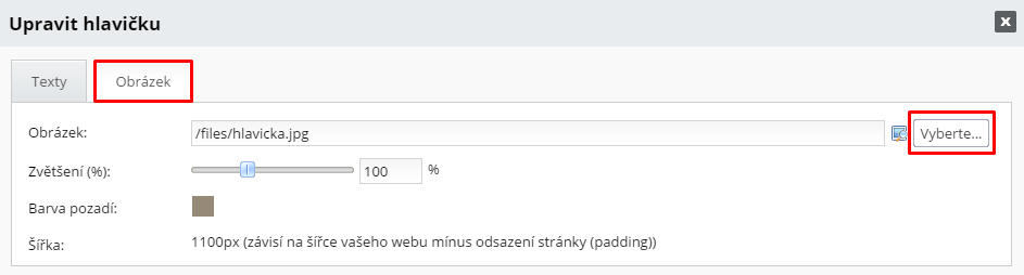 úprava hlavičky webu