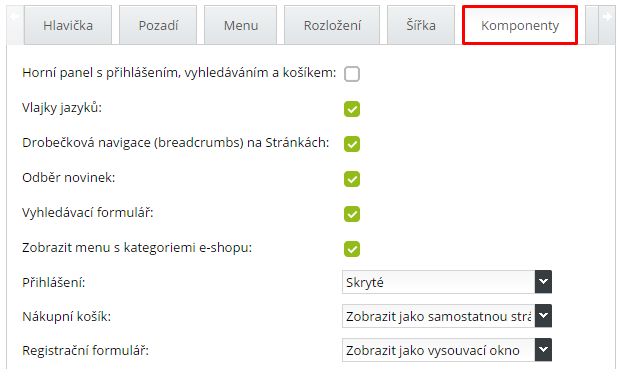 Aktivace web komponentu