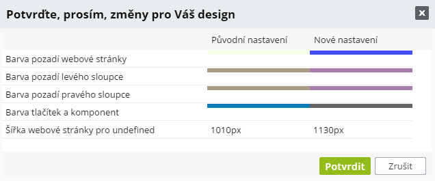 potvrzení změn designu webu