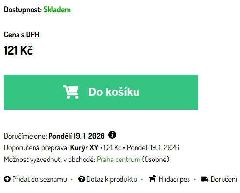 Možnosti doručení v šabloně Barcelona: umístění pod košíkem na kartě produktu