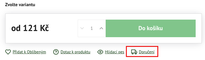 zobrazení doručení v detailu produktu
