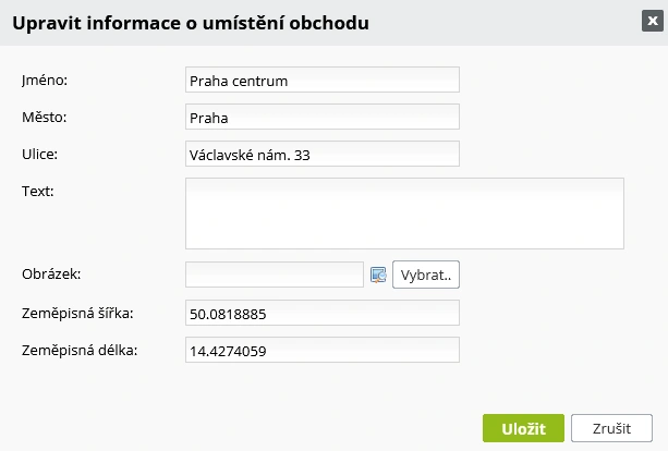 Příklad: detail místa vyzvednutí pro objednávku z e-shopu - nastavení - ByznysWeb.cz