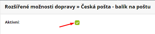 aktivace služby balík na poštu