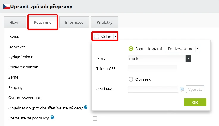 Nastavení ikony dopravy