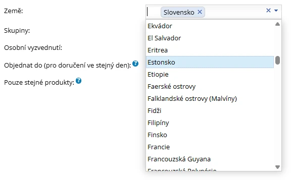 Nastavení dopravy podle země doručení