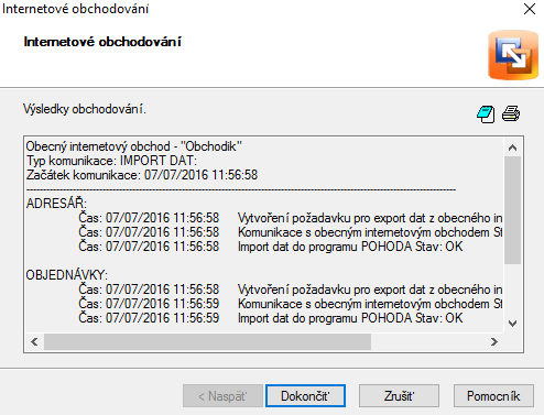 Výsledné synchronizace e-shopu a softwaru Pohoda