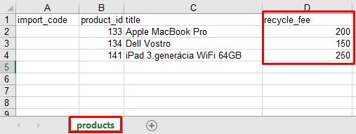 xls soubor, import recyklačního poplatku