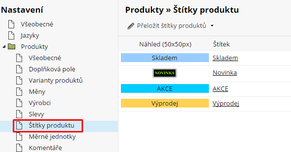 štítky produktů