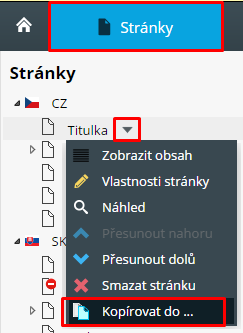 kopírování stránky do jazykové verze